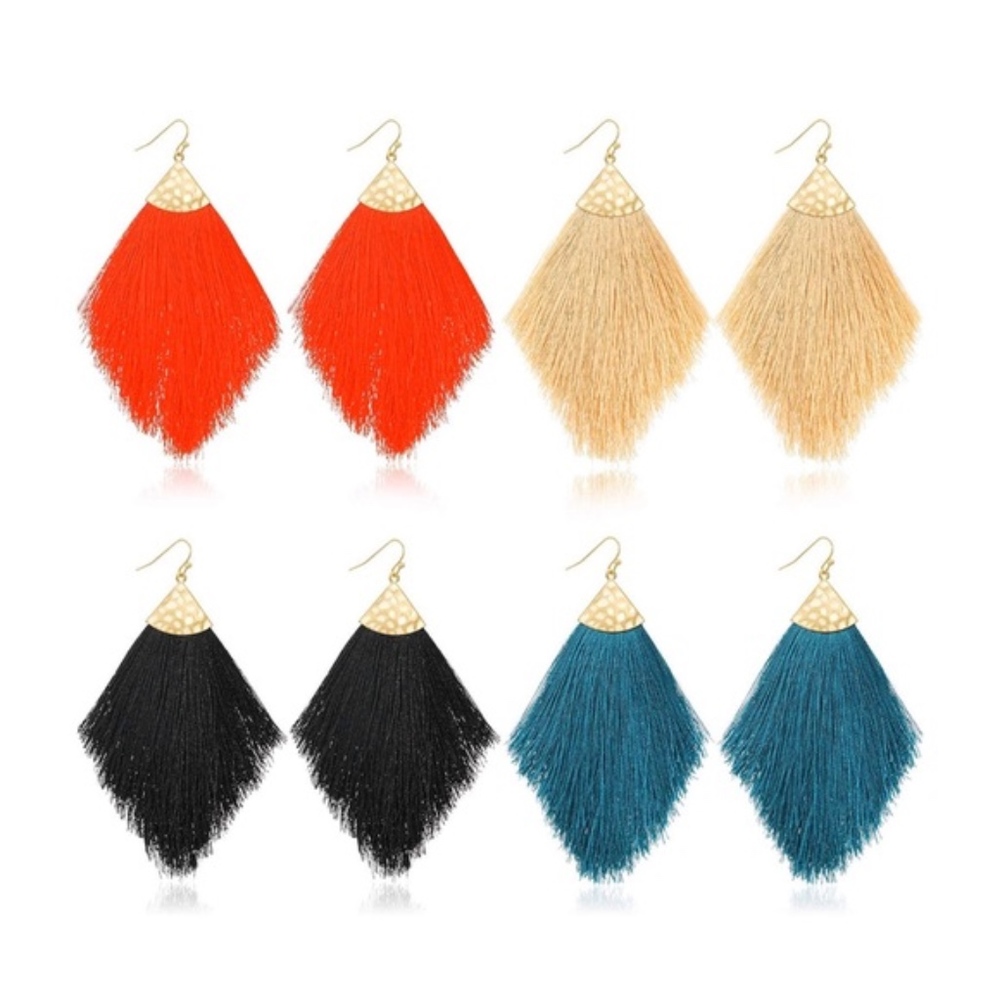 Bohemian feather tassel drop earrings